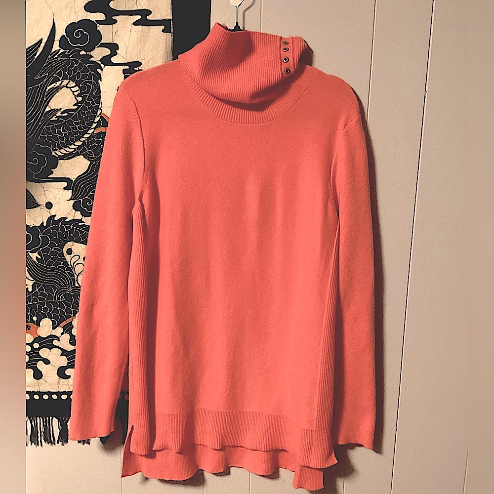 Beautiful Calvin Klein Coral Turtleneck Sweater w/ button detail on ribbed neck